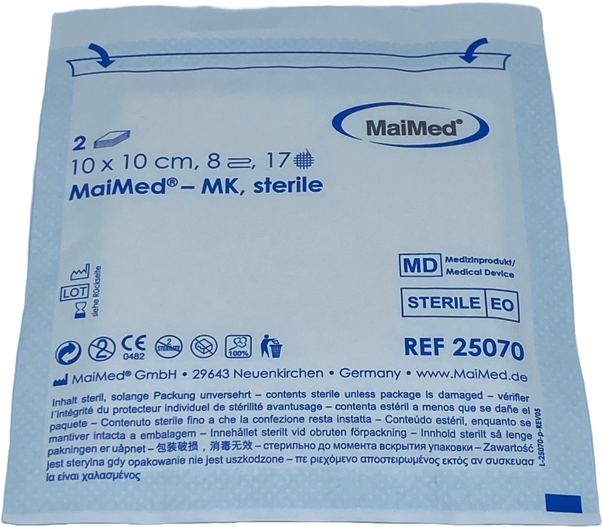 MaiMed non-woven steriele gaascompressen 10cm x 10cm - 50 stuks - 8 laags