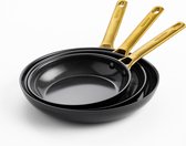 Bol.com GreenPan Padova Reserve Black Gold 3-delige koekenpannenset - 2024 en 28cm -PFAS-vrij aanbieding