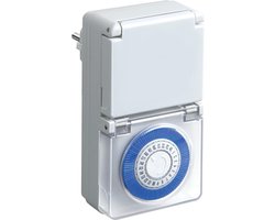 Mechanische Timer Stopcontact - Timer MMZ 44 (Dag-Timer IP44 Beschermd) met Verhoogde Aanraakbeveiliging en Beschermkap - Wit