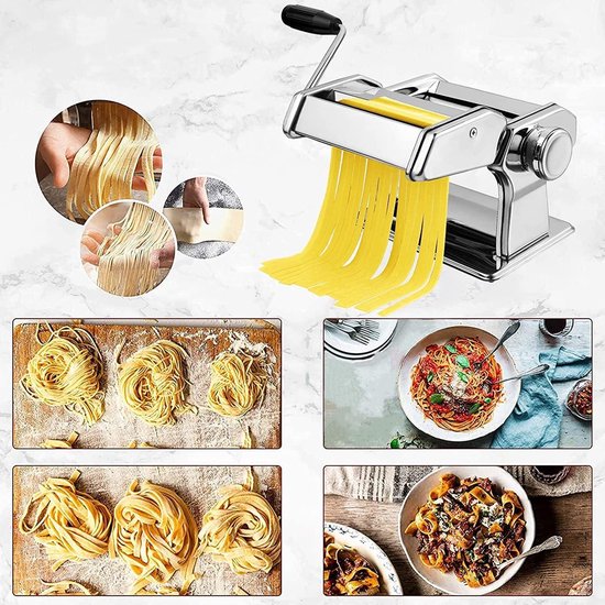 Noodle Maker Machine - roestvrij staal, instelbare dikte-instellingen - handmatige handslinger - vakantiekookgerei - cadeau voor zelfgemaakte pasta - spaghetti fettuccini lasagne - keukenapparaat - keukengereedschap — afbeelding 2