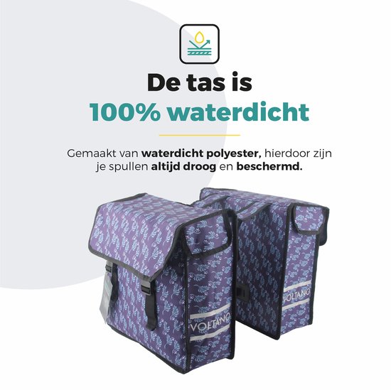 Voltano Dubbele Fietstas Purple Passion - Zwart met Blauw en Paars Met Bloemen - 38 Liter - 100% Waterdicht Polyester - Vrolijke Fietstassen van Voltano — afbeelding 2