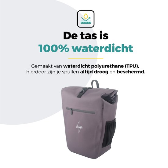 Voltano Luxe E-bike Fietstas 28L - Taupe - Pakaftas Met Laptop vak - 100% Waterdicht - Met Gratis Schouderband van Voltano — afbeelding 5