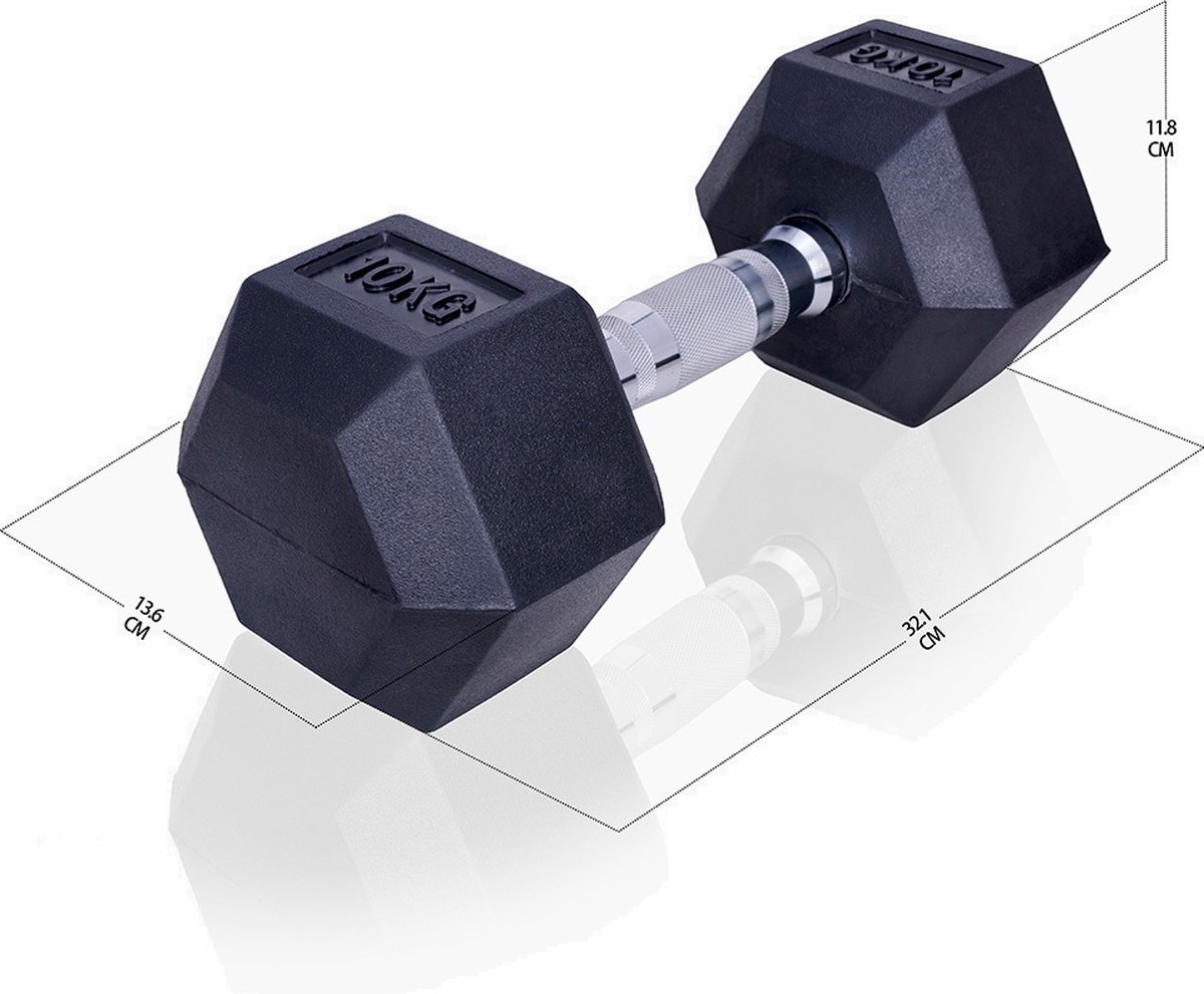 ForzaFit Hexagon Dumbbell Set 2x 10kg - Zwart - Rubber - Halter Gewicht voor Fitness – foto 3