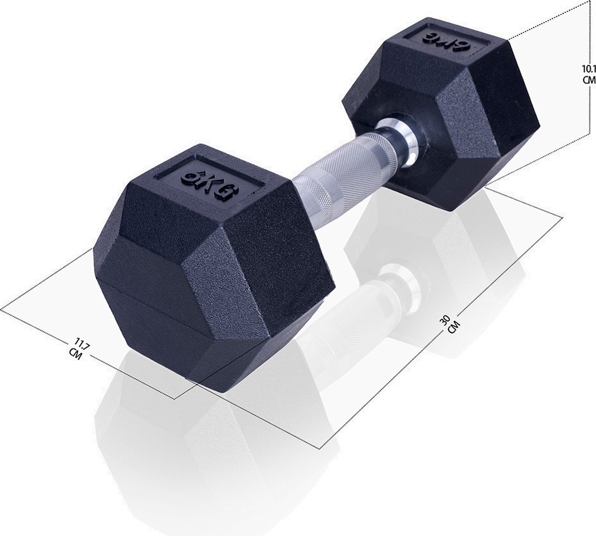 ForzaFit Hexagon Dumbbell Set 2x 6kg - Zwart - Rubber - Halter Gewicht voor Fitness – foto 3