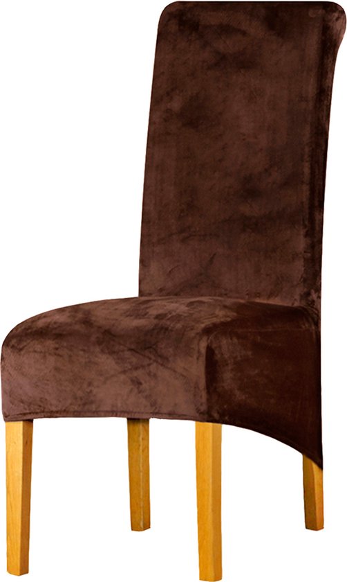 Stoelhoezen eetkamerstoelen, Fluwelen Stretch Stoelhoezen - XL Wasbare Verwijderbare Eetstoelhoezen - , Hoge Rugstoelen, Thuis, Restaurant en Hotel Decor - Luxe Donkerbruine Stoelhoezen voor een Stijlvolle Uitstraling 4 Stuks