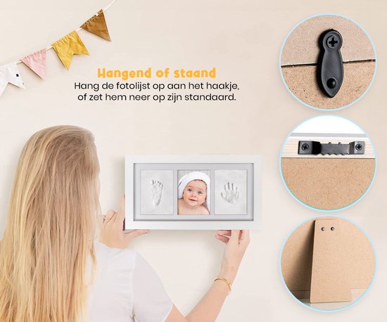 Frummel Fotolijst Baby (33 x 18 cm) - Klei Afdruk (Gipsafdruk baby) - Beter dan gips afdruk - Hand Voet Afdruk - Kraamcadeau Meisje / Kraamcadeau Jongen