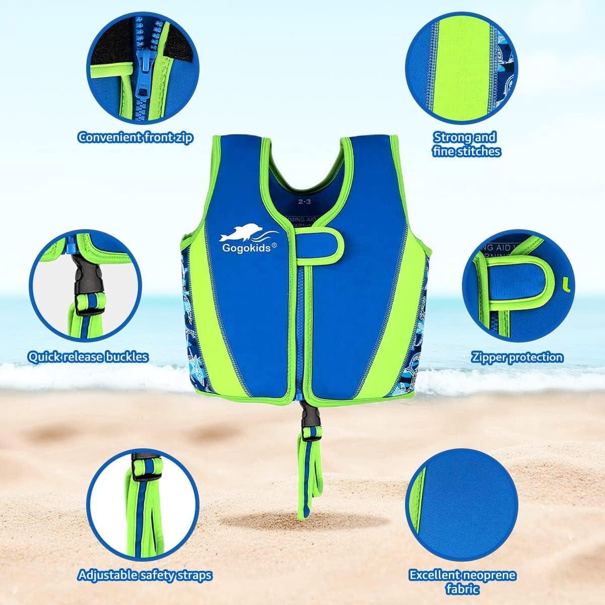 Gilet Flottant Enfant – Aide à La Natation Avec Sangles Ajustables, Anti-UV, Pour Filles Et Garçons