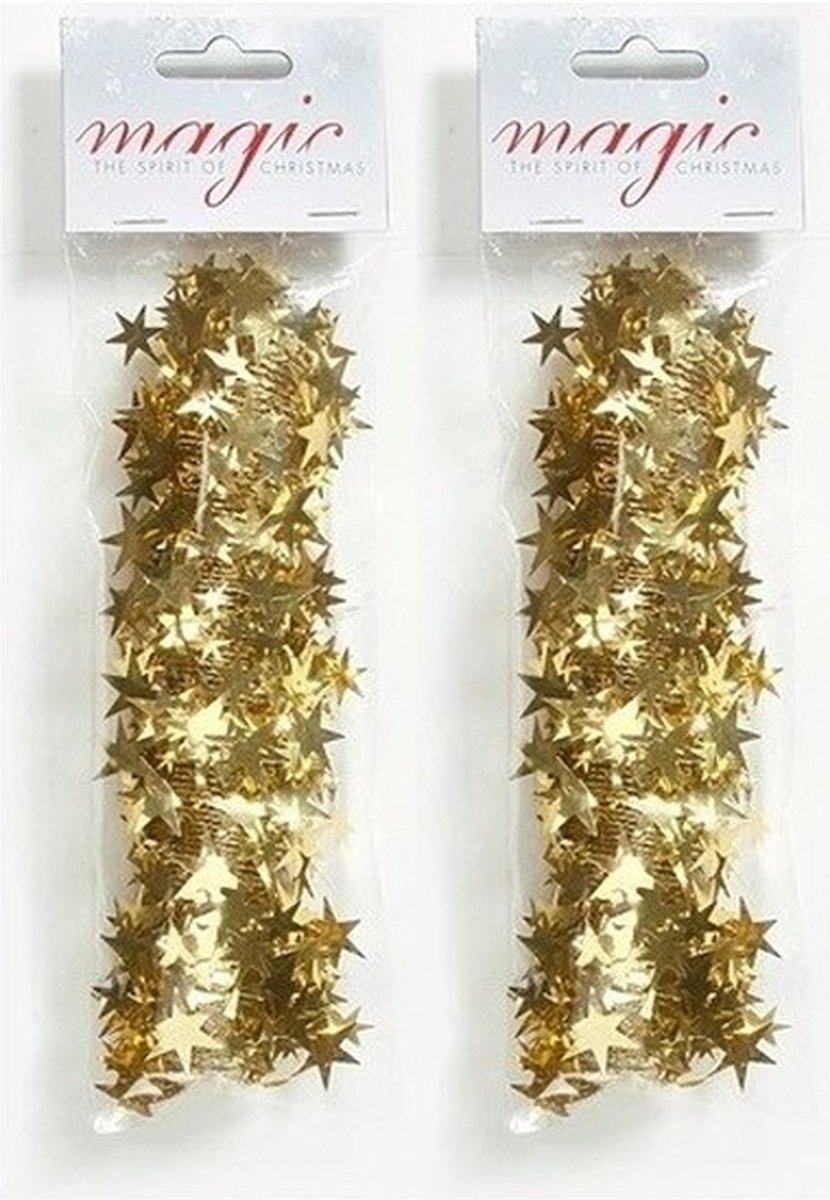 2x Kerstslingers goud 750cm - Guirlandes folie lametta - Gouden kerstboom versieringen