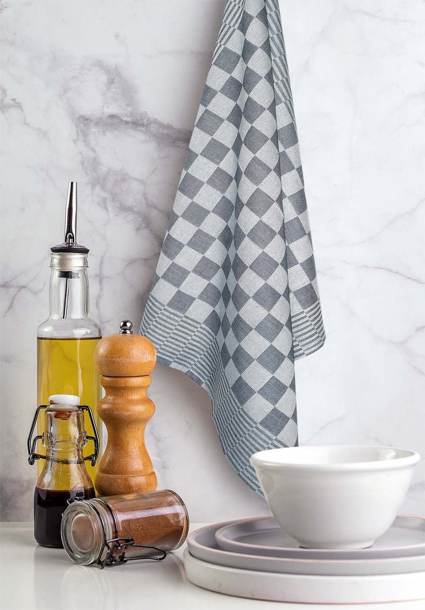 Treb Horecalinnen Theedoeken 65x65cm Zwart Wit Geblokt 96 Stuks a € 1 59 per stuk exclusief btw Treb WS