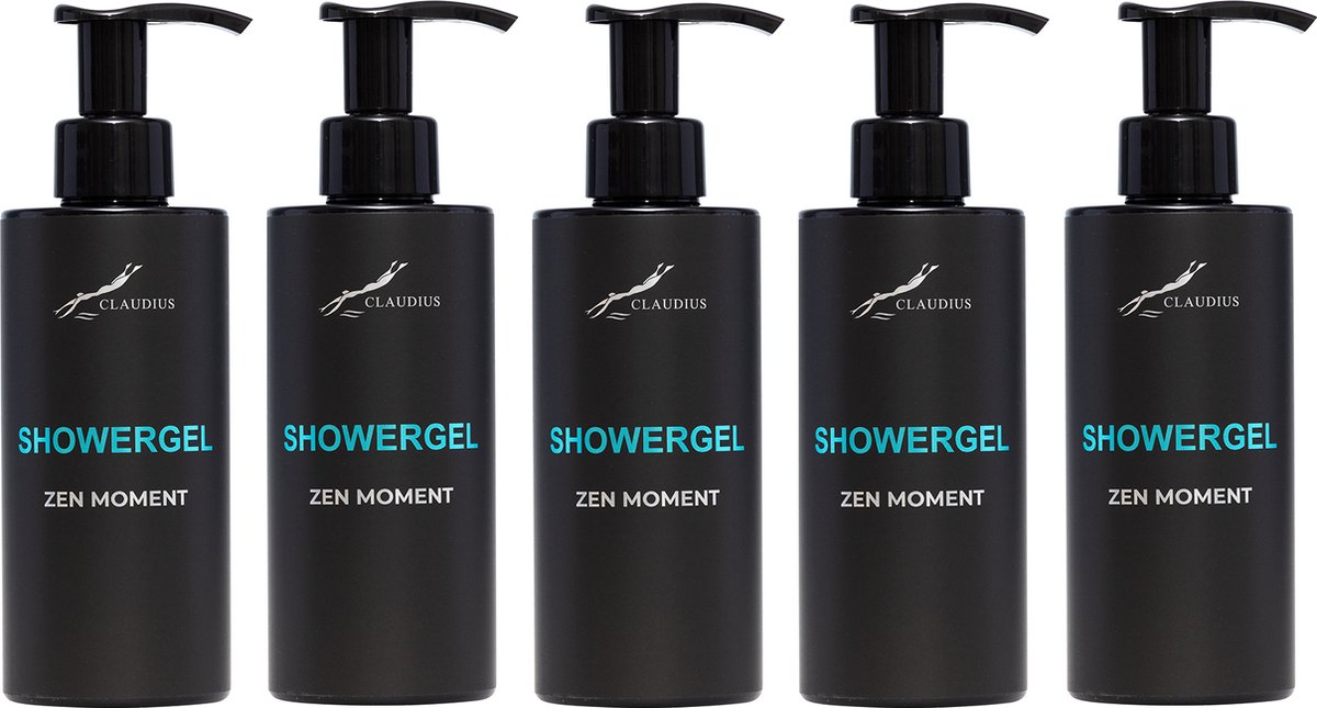Goedkoopste Showergel Zen Moment 300 ml - met pomp - zwarte fles - set van 5 stuks - Douchegel - Voordeelverpakking