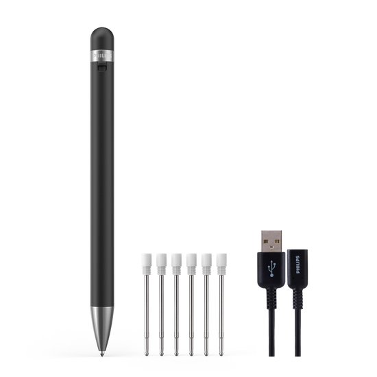 Zwarte Philips pen, navullingen en USB-kabels.