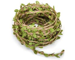 Jutekoord met groene bladeren 10m - Verjaardag versiering - Safari - Jungle - Cadeaulint - Touw - Lint - Knutselen