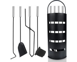 Ceruzo Openhaardset RVS Zwart - 5 delig- Haardset-Houtkachel- Veger Tang Pook Schep-H66 x 22 x 16 cm