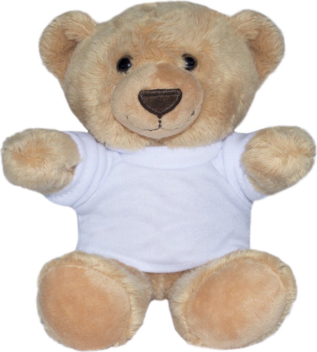 Beer Moritz - knuffelbeer - beige teddybeer - wit T-shirt - 14 cm - pluche - MiniFeet® - mbw®