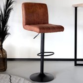 Bol.com SET DEAL: 2 stuks Barkruk Anel met rugleuning: cognac microvezel met zwart onderstel barstoel aanbieding