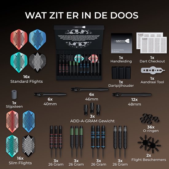 Navy Strikes Dartpijlen Set 26 Gram - Set van 12 Pijlen - 4 Soorten Grip - Flights Darts en Dart Shafts - Darten - 108 Delige Set - Incl Add-a-Gram 27 Gram van Navy Strikes — afbeelding 2