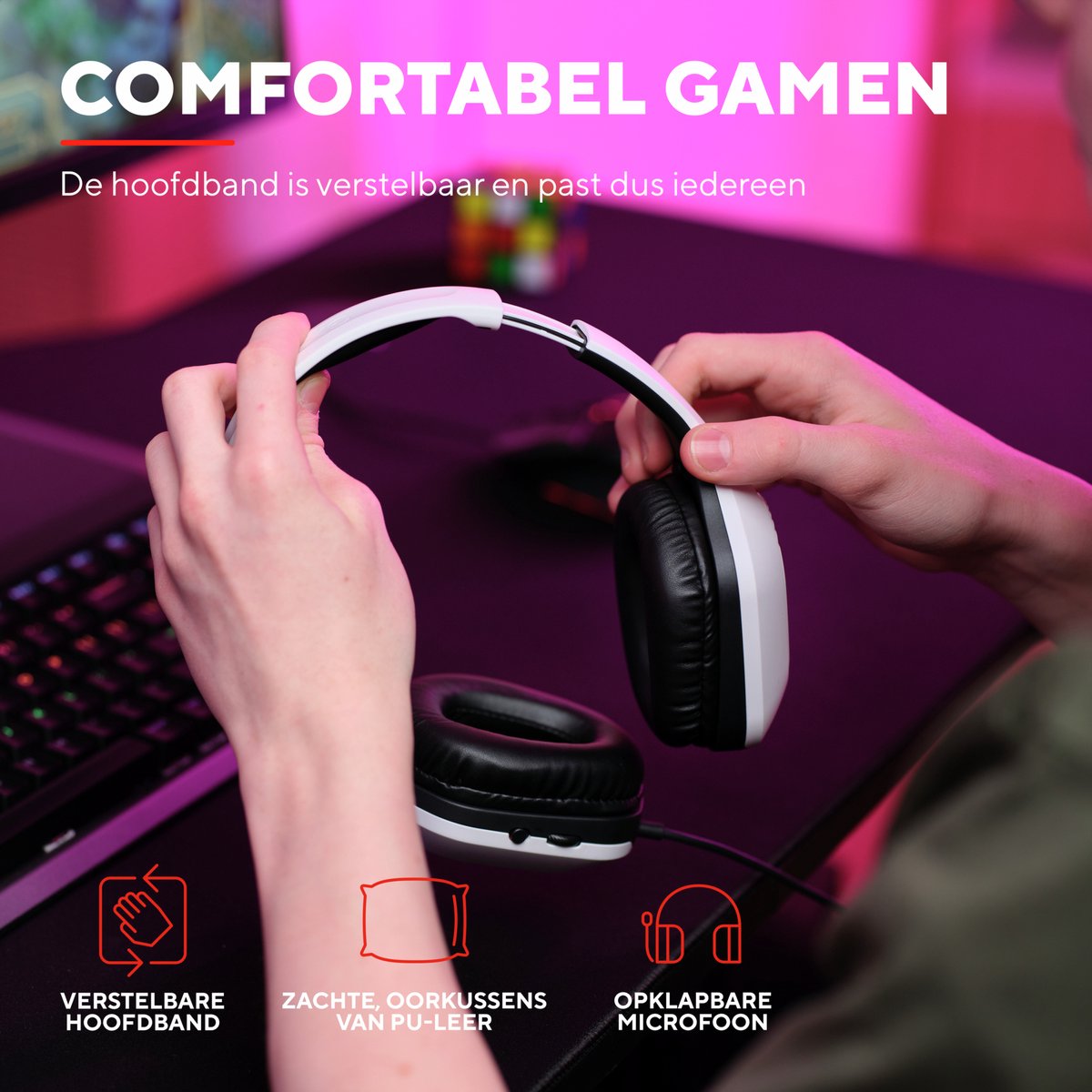 Trust GXT 415W Zirox - Bedrade Gaming Headset - voor PC, PS4, PS5, Xbox & Switch - Stereo - Wit thumbnail 3