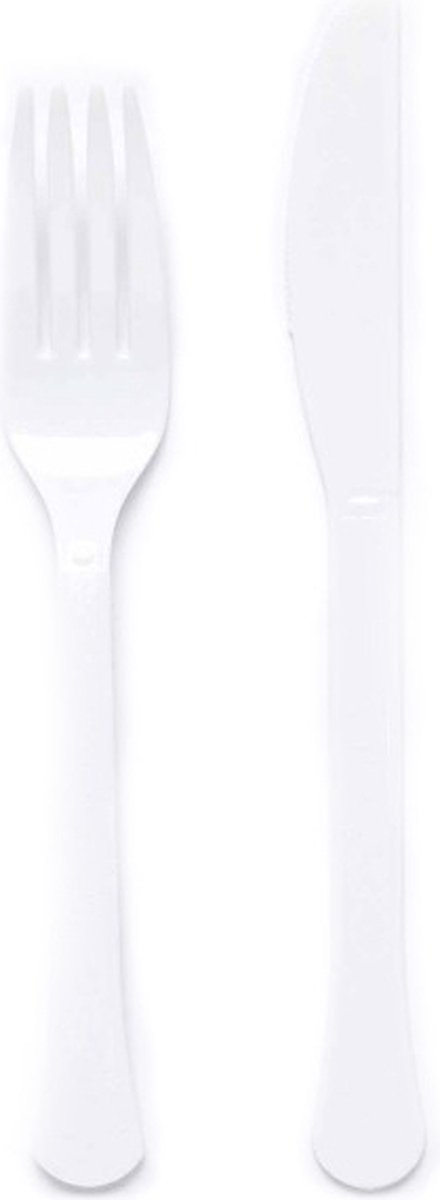 Amscan Feest bestek setje - 24-delig - herbruikbaar kunststof - wit - Feestbestek