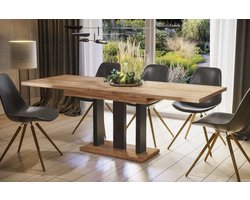 Uitschuifbare eetkamertafel lichtbruine kleur - 210CM lang - Uitschuifbaar naar verschillende maten - eetkamertafel - eetkamertafel rechthoek - Industrialhome - 3 poten Mat zwart - 8 persoons - tafel keuken -