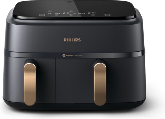 Philips Airfryer 9L met dubbele mand, RapidAir, digitaal, zwart (NA352/04)