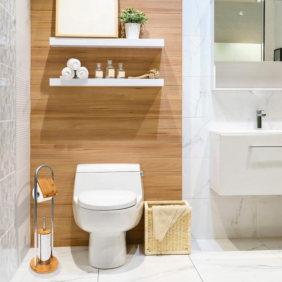 Foto: Toiletaccessoires set bamboe staand zonder boren toiletborstel met borstelhouder natuurlijke uitstraling toilet brush with holder