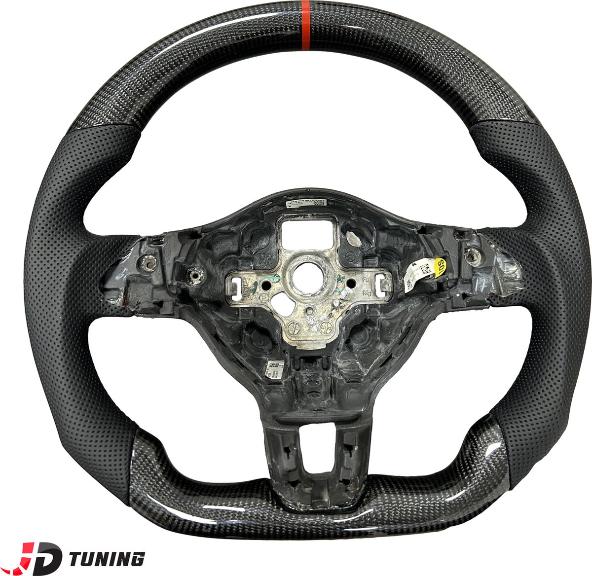 JDtuning® | Premium Custom Carbon Stuurwiel | Geperforeerd Leder | Zwarte stiksels | Rode 12 uur markering | Geschikt voor Volkswagen Golf/GTI/R/R-Line/Polo/Scirocco III/Passat/Caddy | 2009 – 2013