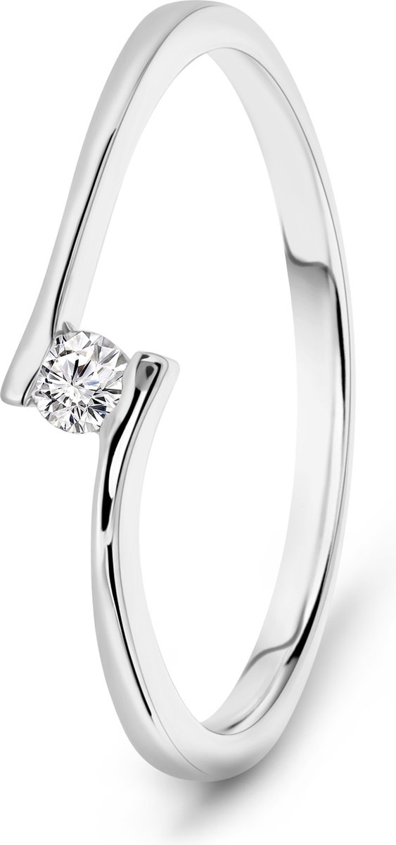 Miore Pure Ring Dames - 14 Karaat Witgoud - Met Diamanten - Handgemaakt - Maat 62