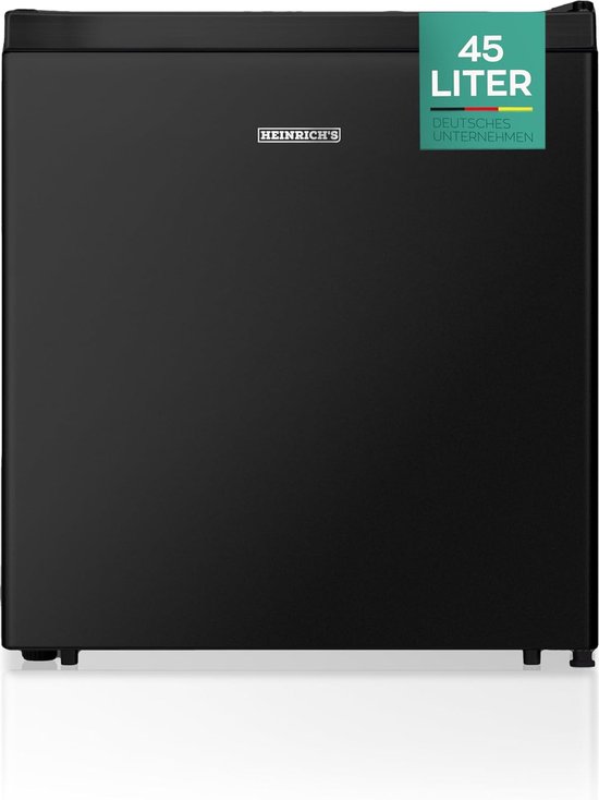Mini koelkast 45L zwart met vriesvak, stil 39dB, energiezuinig 80 kWh, glasplank, omkeerbare deur, handmatig ontdooien