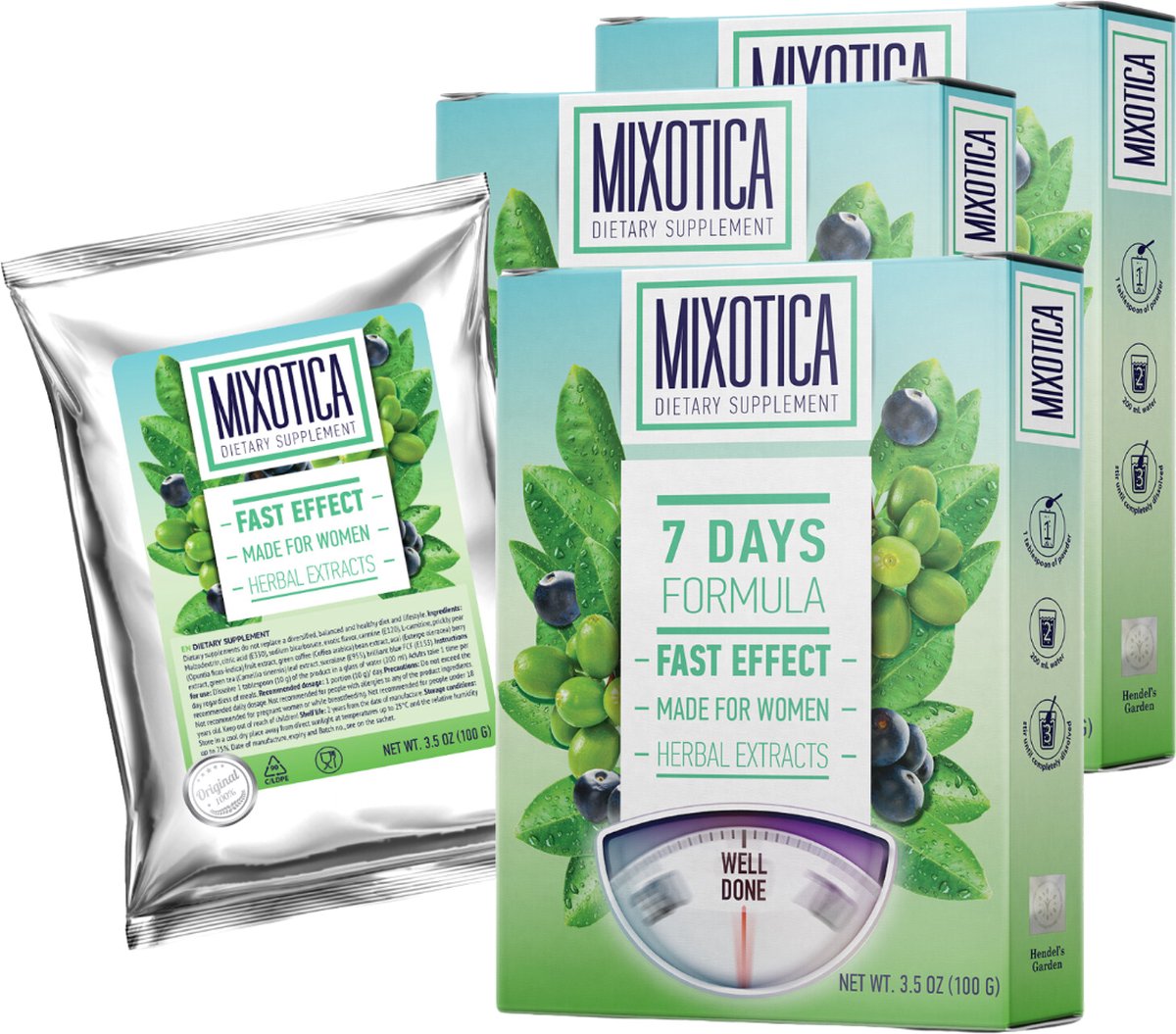 Goedkoopste Mixotica - afvallen - afslanken - snel afvallen - vetverbrander - Buik - Billen - Benen - Cactusvijg-extract - Açaí-bessen - Groene koffie - Groene thee - 2 1
