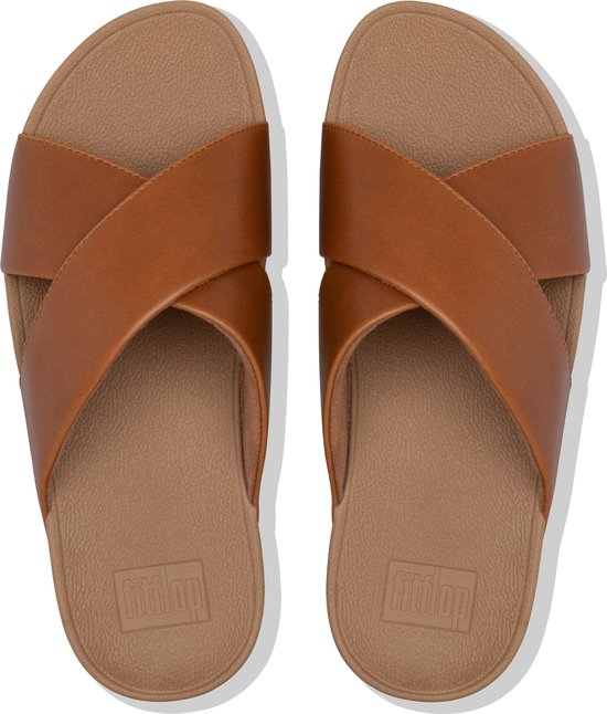 Sandales FitFlop Lulu Cross Slide en cuir pour femme - Tan clair