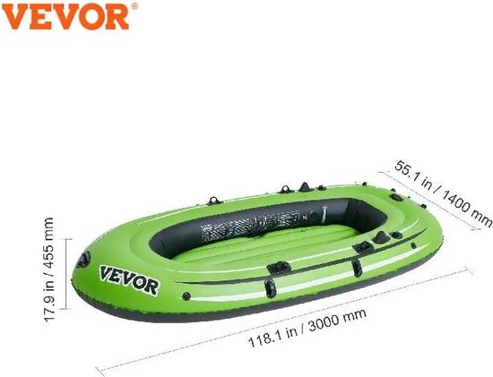 Vevor – Opblaasboot – Rubberboot - Opblaasbare boot - 4 Persoons - 499 kg Capaciteit - Dikke PVC Materiaal - Inclusief Pomp en Peddels