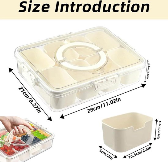Snackbox met 9 vakken, ronde snackbak met deksel Snackbox met 9 vakken, ronde snackbak met deksel