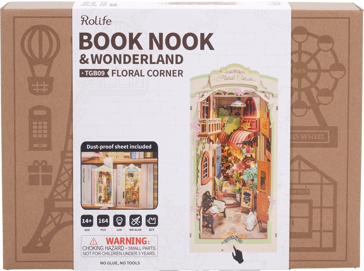 Robotime Floral Corner | Houten Book Nook DIY-miniatuurhuis | TGB09 | Knutselen | Bouwpakket | Hobby | Boekensteun | Creatief — afbeelding 8