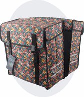 Voltano Dubbele Fietstas XXL - Floral Fiestas - Zwart Met Kleurrijke Bloemen - 60 Liter - Waterdicht - Universele bevestiging - Grote Fietstassen Elektrische Fietsen