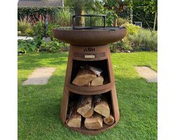 ASH - Horizon - Cortenstaal - Buitenkoken - Plancha Bakken - Plancha BBQ - Buitenkeuken - Met houtopslag - Roest - Vuurschaal met kookopties