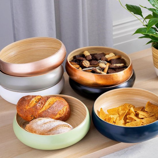 Jungle Culture® Grote bamboe fruitschaal • Eco-vriendelijke houten salade serveerschalen • Stijlvolle handgemaakte fruit- of slakom in blauw • houten broodmand voor keuken • tafeldecoratie