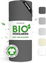 Jacobson Hoeslaken Topper – 100% Biologisch Katoen – 140x200 cm – tot 12cm matrasdikte– 160 g/m² – Antraciet