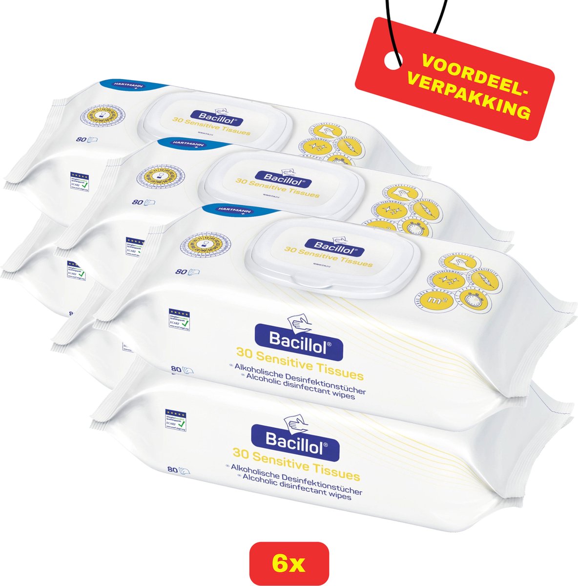 Goedkoopste 6 x Bacillol® 30 Sensitive Tissues van Hartmann - 6 x 80 doekjes - Voordeelverpakking!