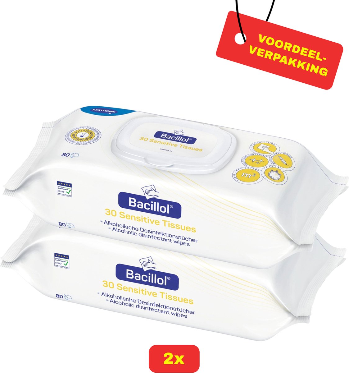 Goedkoopste 2 x Bacillol® 30 Sensitive Tissues van Hartmann - 2 x 80 doekjes - Voordeelverpakking!