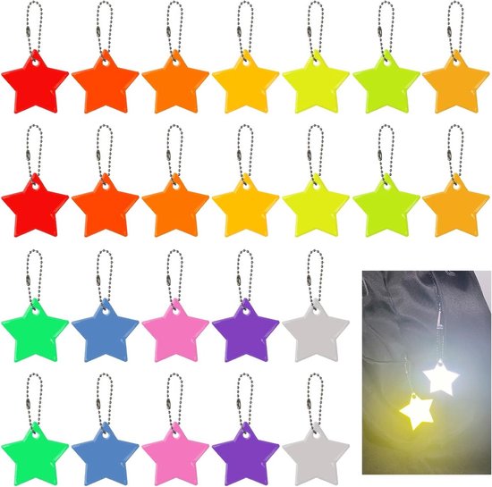 Foto: 26 stuks ster reflector hangers kinder reflector hangers veiligheid reflecterende hanger voor schooltas rugzak fietsen hardlopen wandelen reflecterende ster hanger voor kinderen veiligheidsaccessoires voor school en buitenshuis