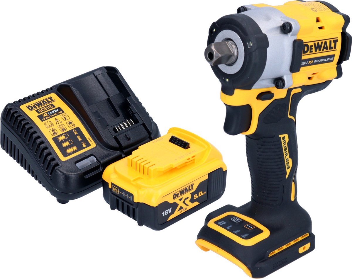 DeWalt DCF 922 P1 accu slagmoersleutel 18 V 406 Nm 1/2" borstelloos + 1x oplaadbare batterij 5.0 Ah + lader