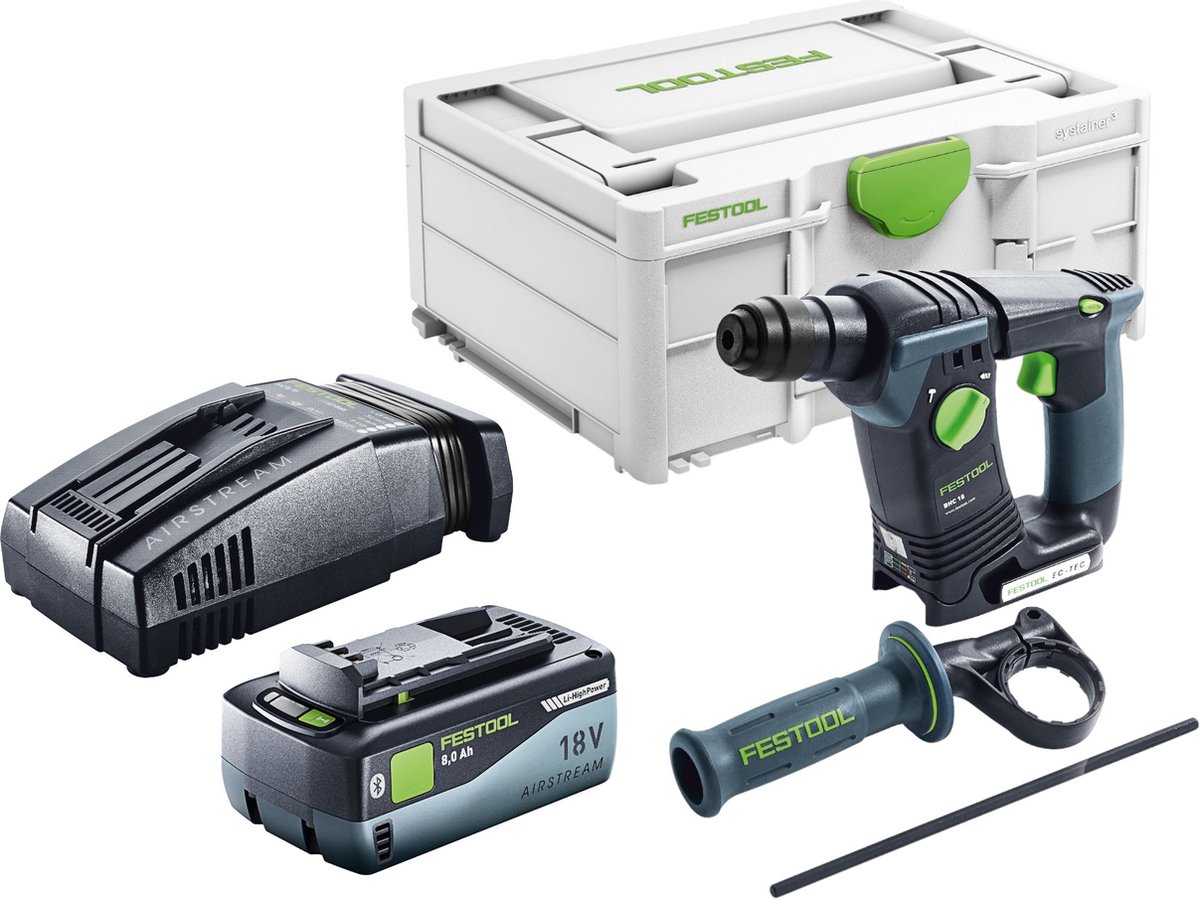 Festool BHC 18 Basic accuklopboormachine 18 V 1,8 J SDS Plus Brushless + 1x accu 8.0 Ah + snellader + systainer