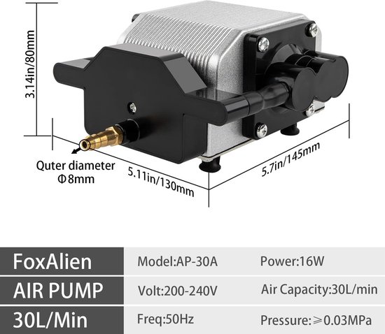 FoxAlien - AP30A Portable Air Assist Pump - 30L/min Verstelbaar Luchtvolume voor CNC Graveermachines van FoxAlien — afbeelding 5