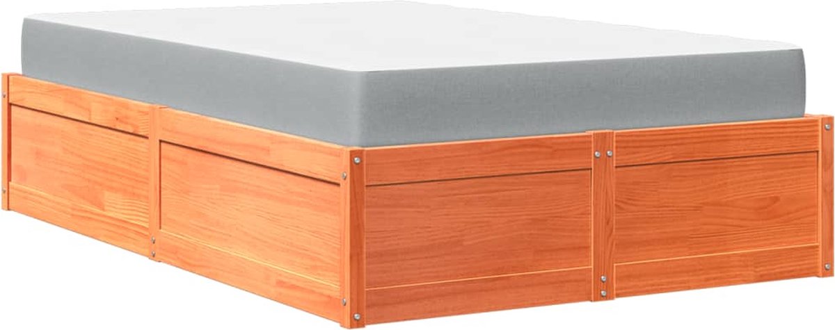 vidaXL - Bed - met - matras - massief - grenenhout - wasbruin - 140x190 - cm