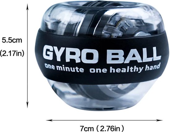 BeSokar Gyroball Slijpzwarte hoes, polstrainer-bal, auto-start, 5-traps weerstands-/lichtbesturing, gyroscopische onderarmtrainer, ter versterking van armen, vingers, pols