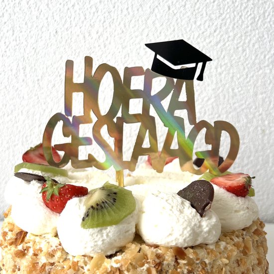 Taarttopper | Taart topper | Geslaagd | Diploma | Goud Glans | 14 cm | karton