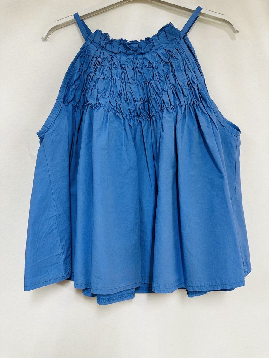 Katoenen zomer spaghetti top - hoge decolleté - cropted top - elastisch - kleur BLAUW - maat 38/40