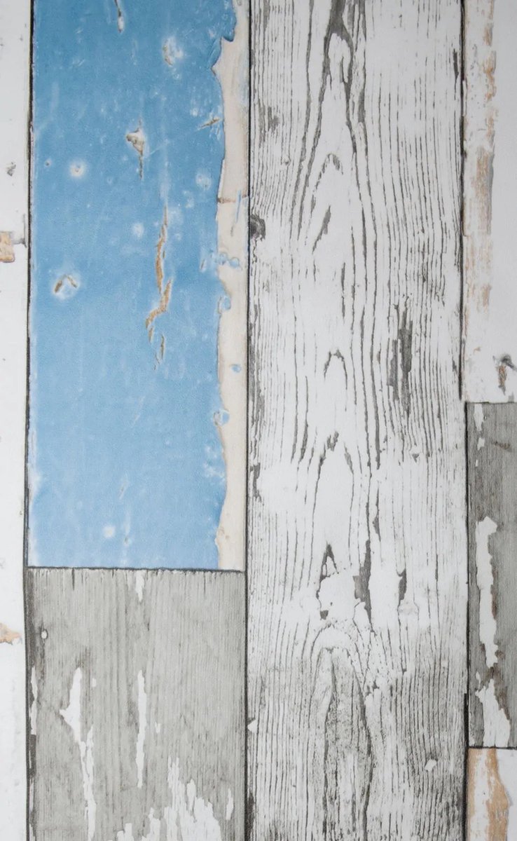 Decoratie plakfolie meubelfolie houten planken look blauw/grijs 45 cm x 2 meter zelfklevend - Decoratiefolie - Plakplastic - Sloophout