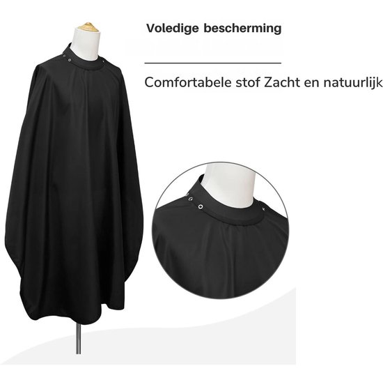 Kapmantel voor Volwassenen Cape Drukknopen Kappersschort Barber Cape - Met Siliconen Kraag - Met Drukknoop Sluiting - Zwart