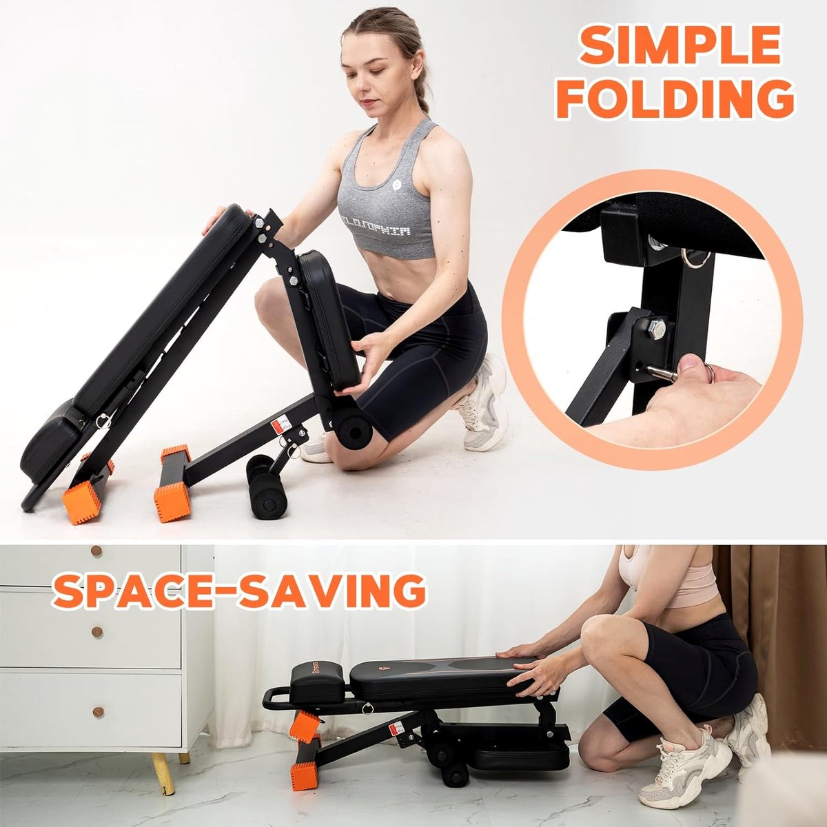 CITYSPORTS Banc D'Haltères Multifonctionnel Réglable - Siège Pliable Avec Sangles D'Entraînement Noir